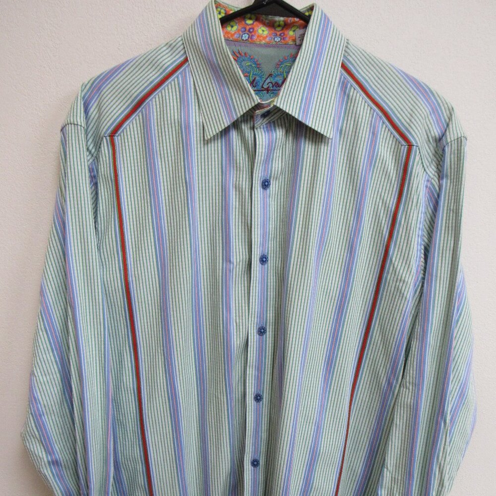 Robert Graham Multicolor Striped Floral flip-cuff‎ L/S Button-Up Shirt Large